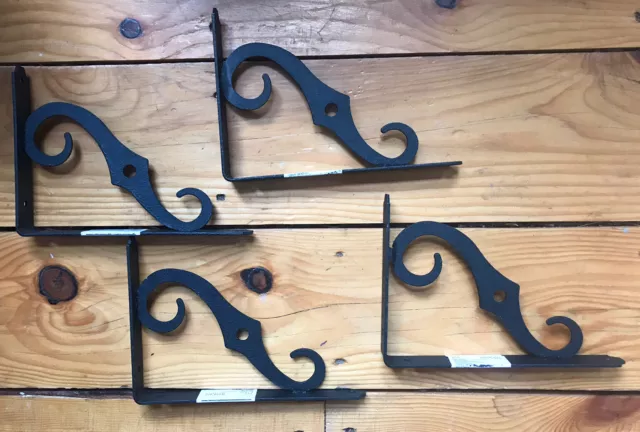 Set Of 4 NEW Black Scroll Metal/Steel Shelf Brackets-no Hardware 3