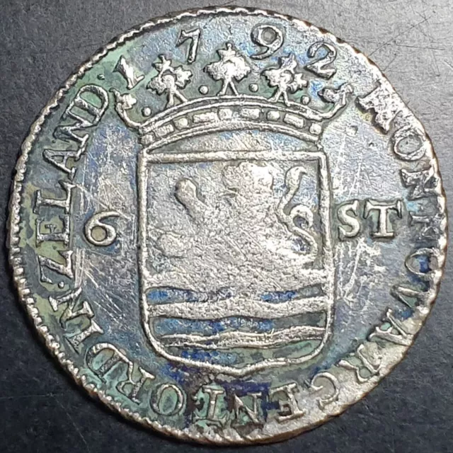 Niederlande 6 Stuivers Scheepjesschelling Zeeland Zeelandia 1792 Silber VG