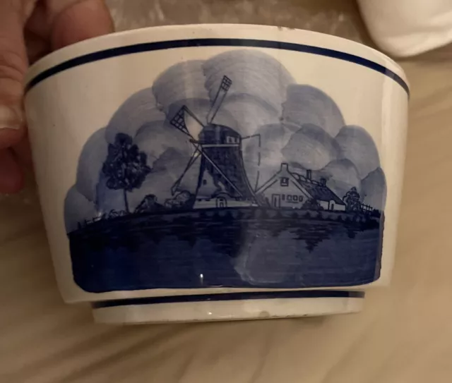 Vintage 60’s Blue White Delft Bowl Dutch Windmill Sailing Ship
