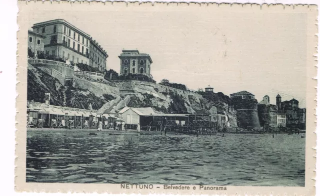 cartolina nettuno roma  belvedere e panorama spedita 1917