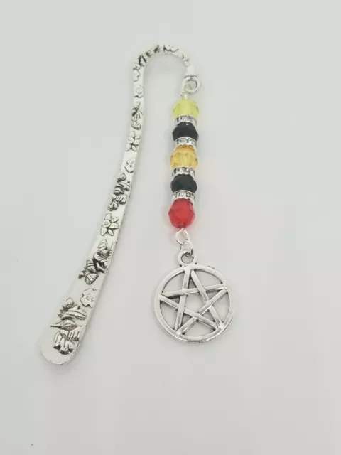 Pentagram Star wicca / Pagan Pendant Charm Silver colour beaded Bookmark 25