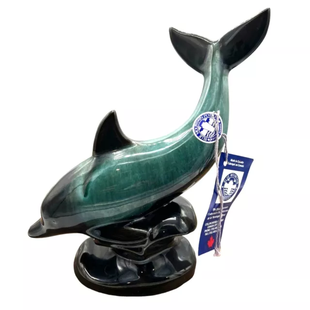 Blue Mountain Pottery Dolphin Figurine Green with Original Sticker & Hang Tag