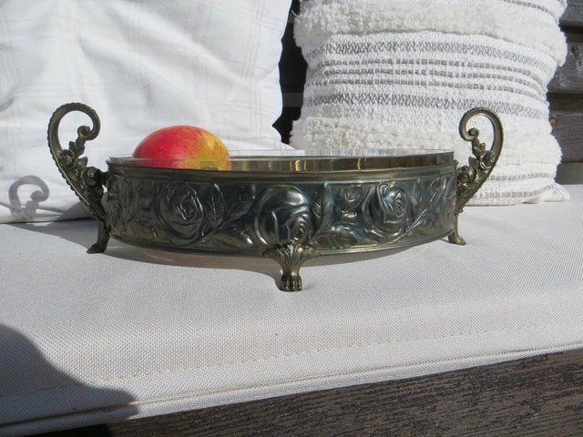 Accesorio de mesa antiguo plato jardineros plata floral Art Nouveau alrededor de 1900