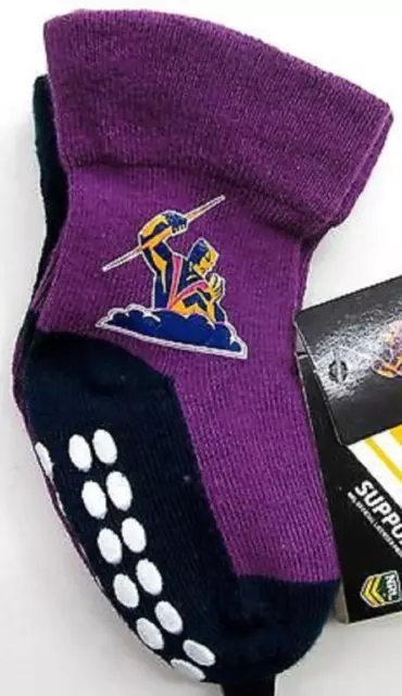 Melbourne Storm  Official NRL Baby Infant Non-Slip Crew Team Colours Socks 2 pk