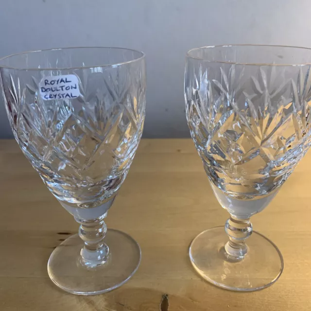 2 x Royal Doulton Georgian Cut Crystal Glasses Wine 1970’s