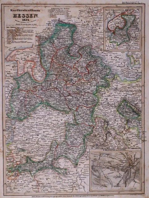 Dated 1834 Universal Atlas Map ~ HESSEN / GERMANY ~ (10x12)-#1294
