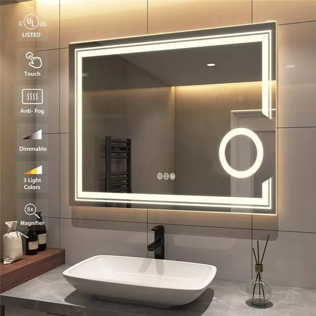 Backlit Wall Bathroom Mirror Makeup LED Vanity Mirror Antifog Magnifying Design