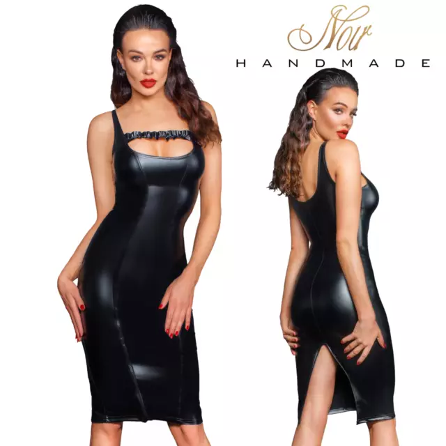 NOIR HANDMADE Midi wet effect Black Dress with zipper BDSM sexy party outfit