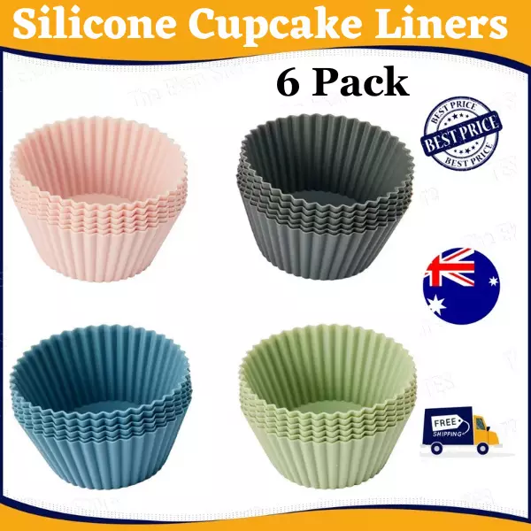 6 Pcs Silicone Cupcake Liner Cake Mould Reusable Muffin Cupcake Molds Baking Cup