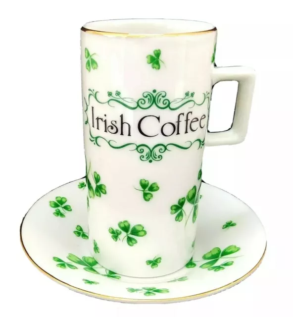 Lefton Cup and Saucer Hand Paint Irish Coffee Shanrock Signd GEO Z LEFTON 02683