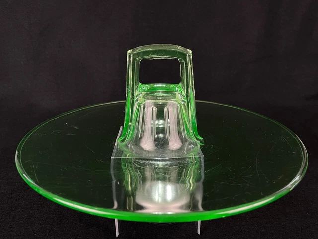 Art Deco Green Uranium Glass Sandwich or Sweets Tray - Beaumont Depression Era