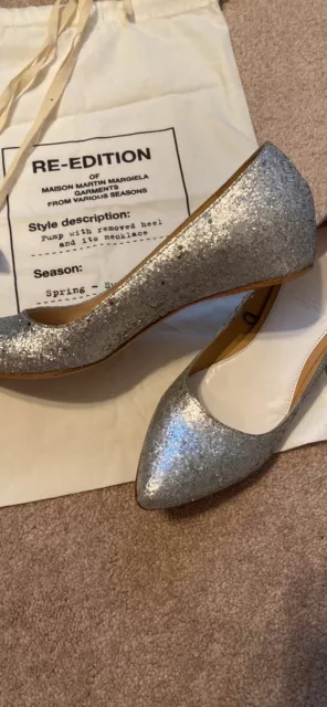 NEW Maison Martin Margiela H&M Silver Glitter Hidden Heels Flats 39/ US 8 Women