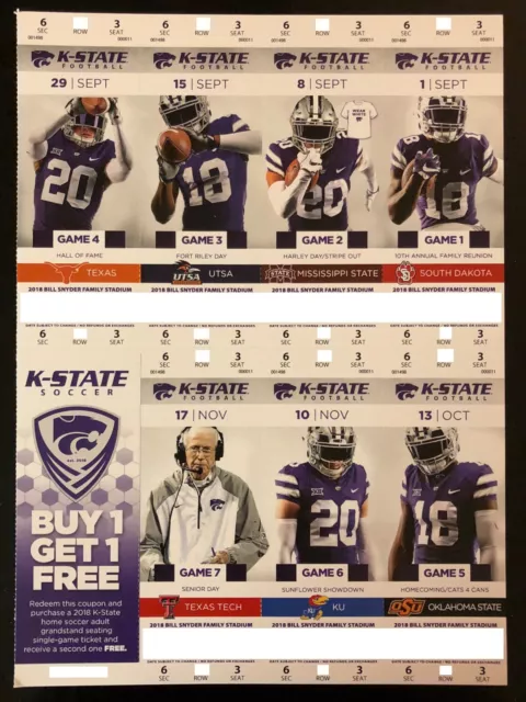 2018 Kansas State Wildcats Football Collectible Ticket Stub - Any Home Game