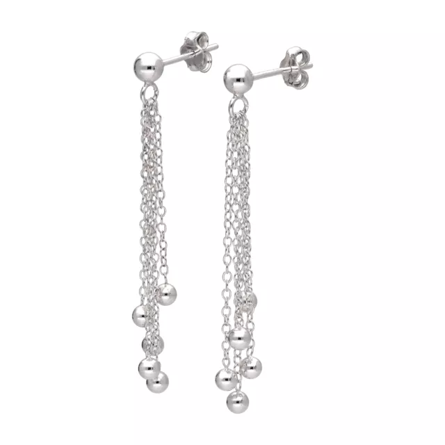 Sterling Silver Multi Ball Tassel Drop Dangle Stud Earrings