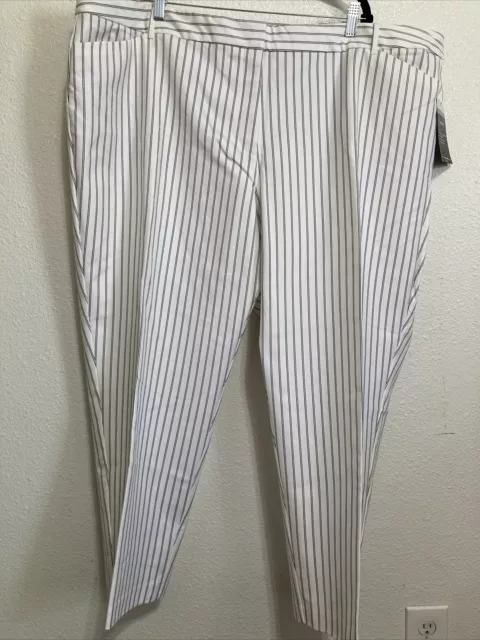 New Liz Claiborne Emma Classic Slim Leg White Black Striped Pants Size 24W NWT