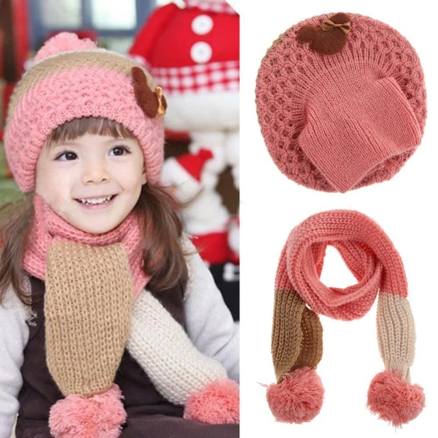 Bambino Cappello Sciarpa Set per Ragazze Caldo Inverno Maglia Childr