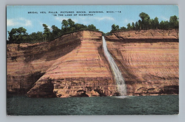 Bridal Veil Falls Rocks Munising Michigan Vintage Postcard