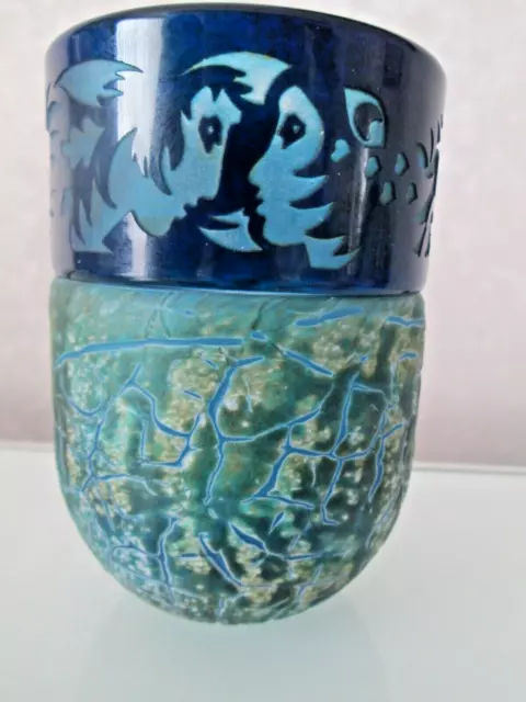 Isle of Wight Studio Glass Tim Harris & HW Thornton ILLYRIA Crizzle & Cameo vase