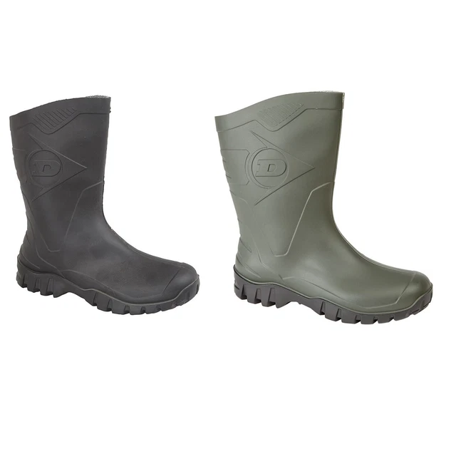 Dunlop Kids' Unisex Rain Boots / Wellington Boots (Green, Fur Lined), Waterproof & Insulated