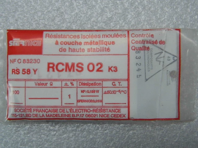 Lot De 100 Résistances 226k Ohms Sfernice RCMS05 1% 1/4W 50ppm, Qualité Pro