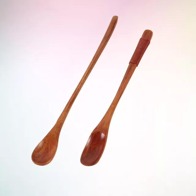 2 PCS Handle Wooden Spoon Teaspoon for Coffee Japanese-style