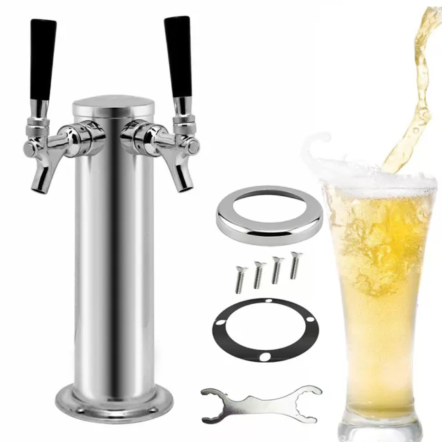 Double Tap Faucet Stainless Steel Draft Beer Keg Tap Tower Kegerator Home Bar