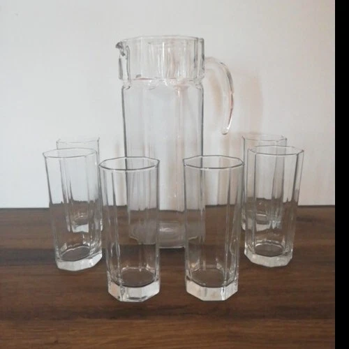 7-Teiliges Glasgeschirr Kristallschnitt Wassersaft Getränk Set Gold Rand 256118204792