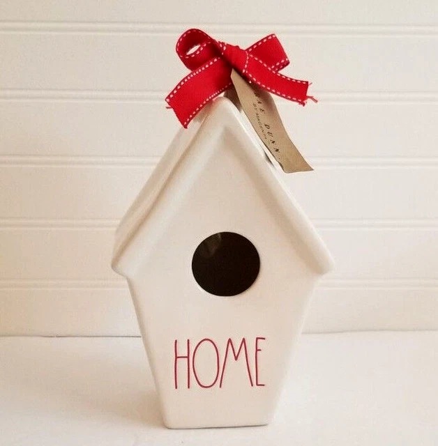 Christmas Rae Dunn Birdhouse Ceramic "HOME" in Red Pinecone on back