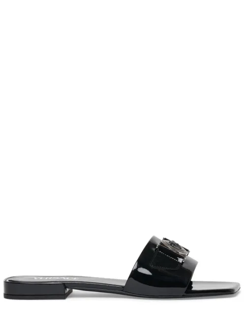 Versace Medusa Buckle Black Patent Leather Flat Sandals New SS24