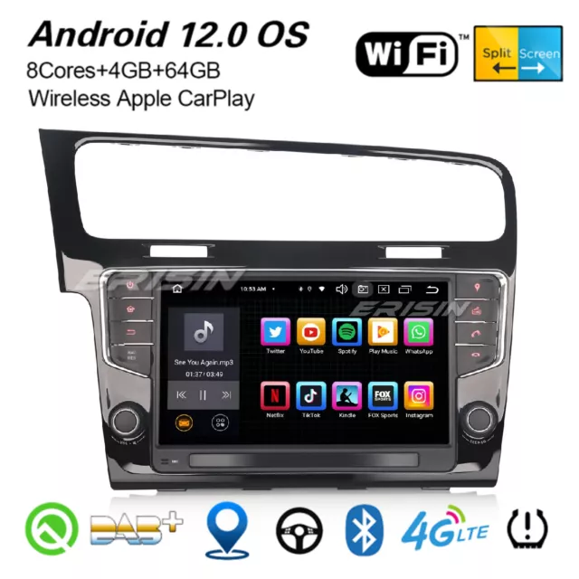 9" IPS 8-Cœur Android 12 Autoradio For VW Golf 7/VII DAB+ Navi CarPlay WiFi 64Go