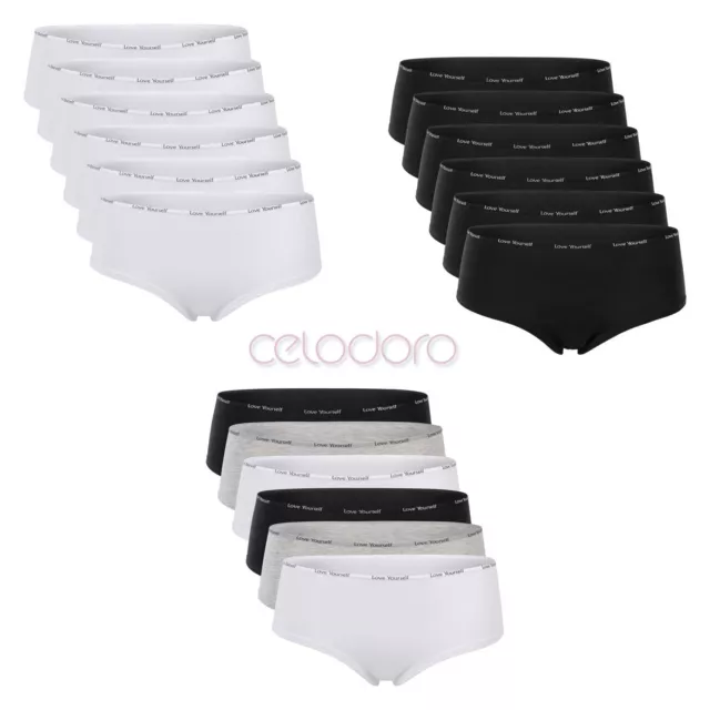 Celodoro Damen Panty Slip (6er Pack) Pants mit schmalem Ziergummi und Schriftzug