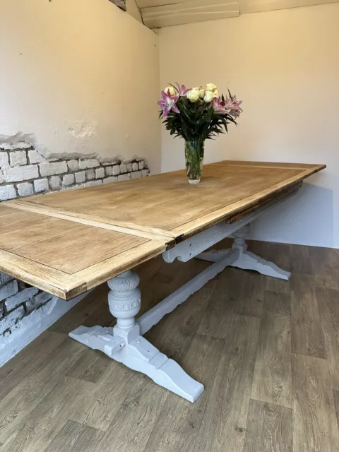 8.6 Foot Old Charm Oak Extending Refectory Dining Table Refurnished