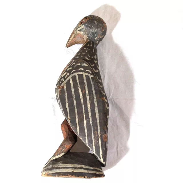Antique African Folk Art Bird Sculpture Figurine Carved Wood Painted Polychrome