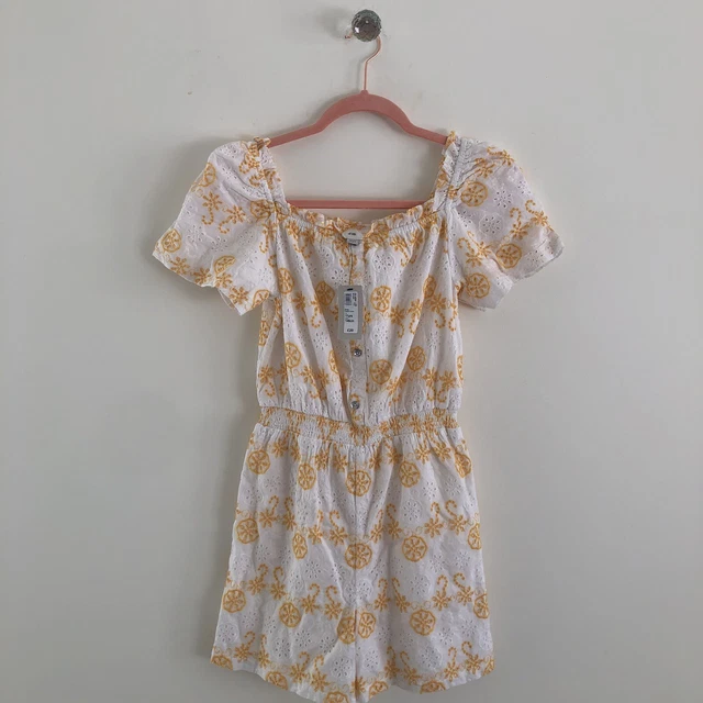 River Island White Playsuit Crochet Age UK 11 Years BNWT Puff Sleeve Girls