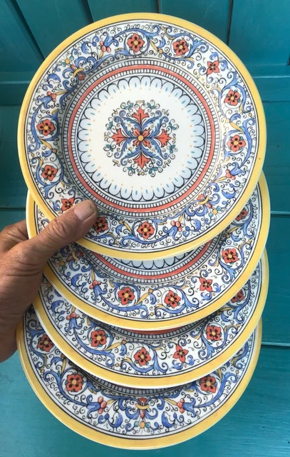 world market SET 4 X 8 3/8" PORTO FLORAL SALAD DESSERT PLATES portugal FLOWERS