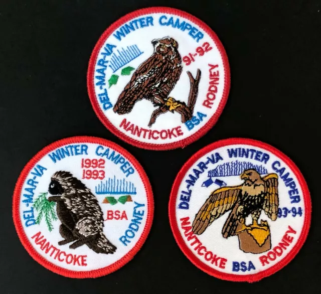 1990s Lot 3 Del-Mar-Va Winter Camper Boy Scout Patches Eagle Beaver Owl Vintage