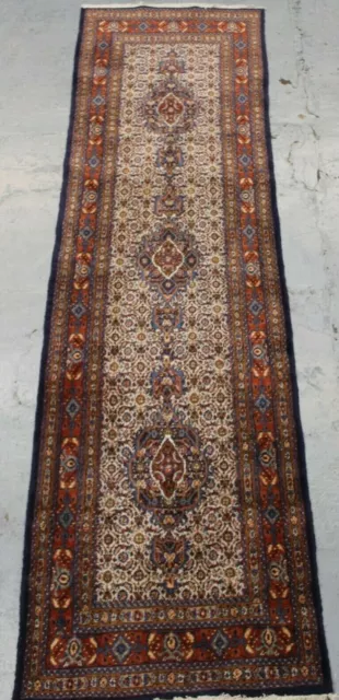 old Handmade traditional Parsian Moud Wool Runner 292cm x 80cm