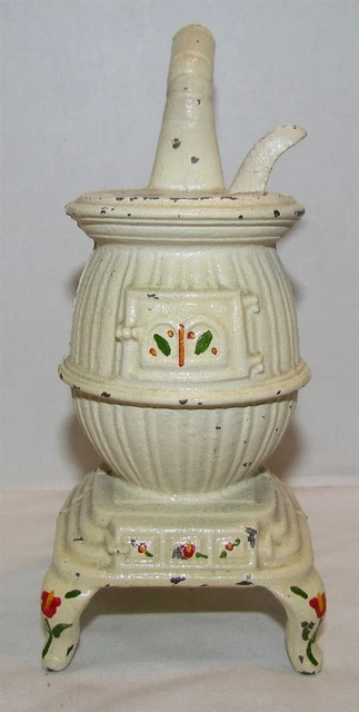 Miniature Decorated Cast Iron Pot Belly Stove, 6 inches