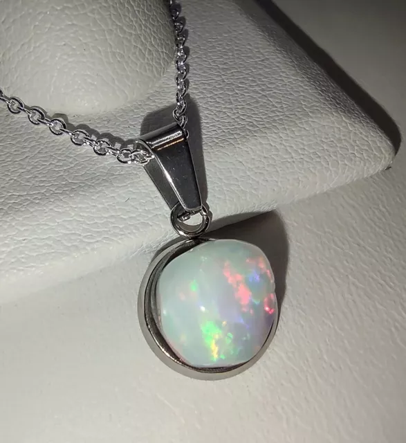 NEW Genuine Vibrant Natural Australian 9mm Opal Necklace With Chain