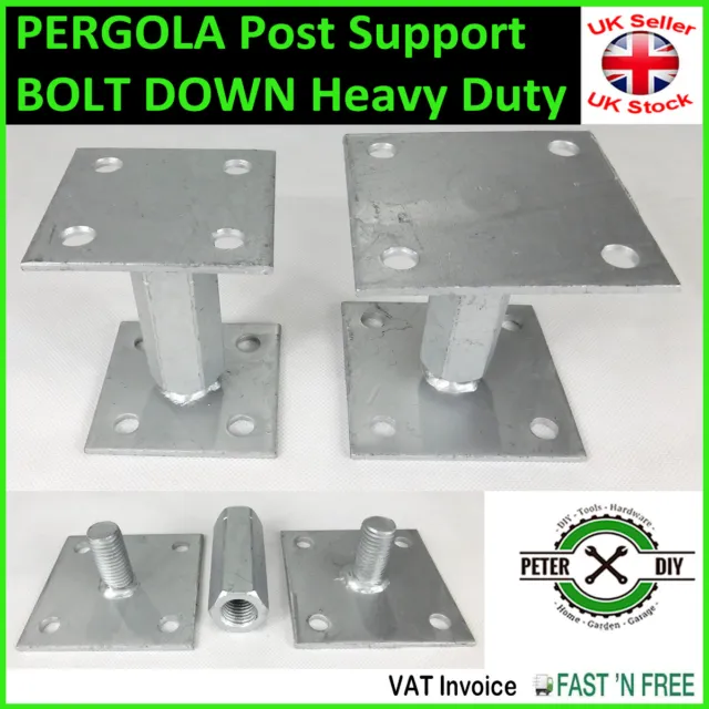 PERGOLA Post Support BOLT DOWN Heavy Duty Galvanised Fence Foot Anchor 80/100mm