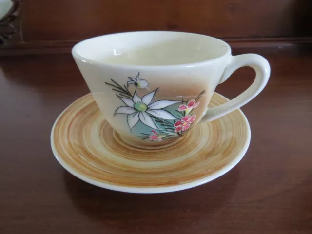 Hand Painted Studio Anna Australian Pottery Cup & Saucer "Wild Flowers"