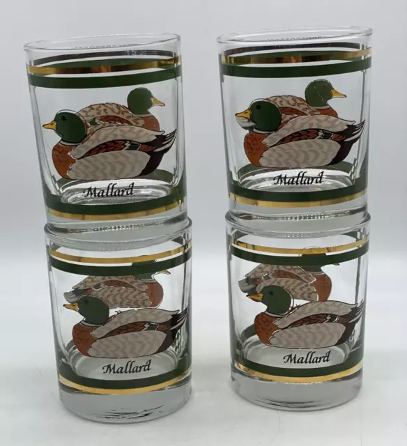 4 MCM Mallard Duck Low Ball Glasses Mid Century Hunting Cabin Lodge