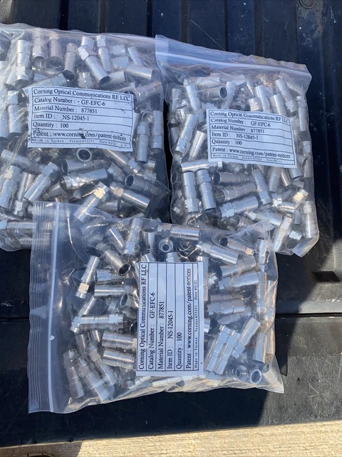 Corning EFC F Male Coaxial RG6 Compression Connectors GF-EFC-6 300 Pack