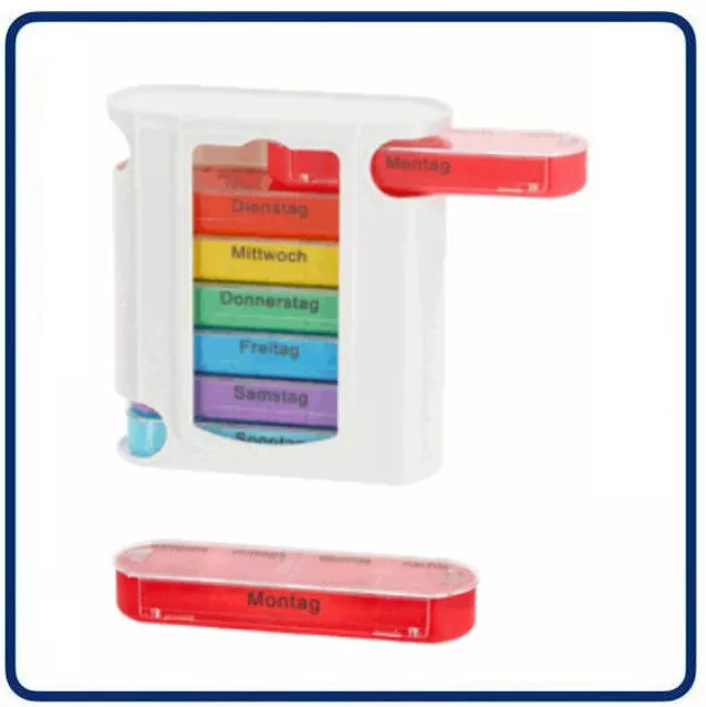 Tablettenbox Pillenbox  7 Tage 4 Fächer farbig