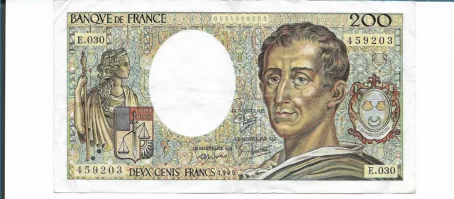 France : Billet, banknote, de 200 francs - Montesquieu