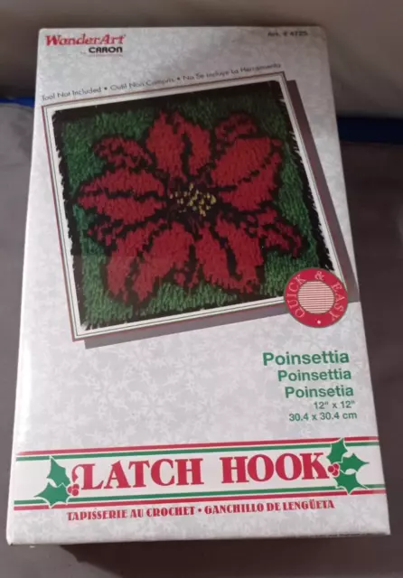 CARON LATCH HOOK KIT -  POINSETTIA Flower - 12" X 12"  Wonderart New Sealed 4725