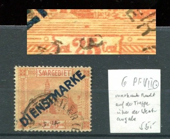 Saargebiet Dienstmarken Plattenfehler 6 PF VII gestempelt