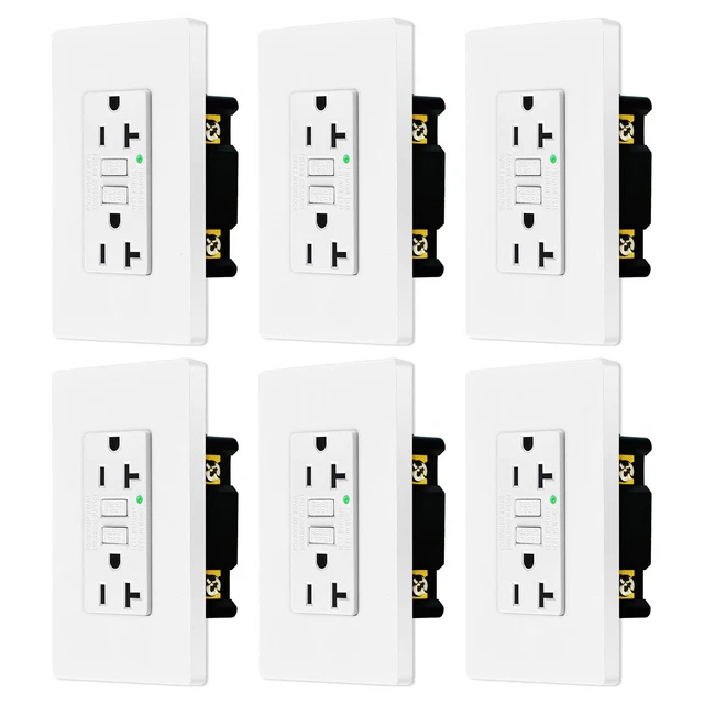 20 Amp GFCI Outlet LED Indicator Duplex Receptacle Universal Socket w/Plate 6PCS