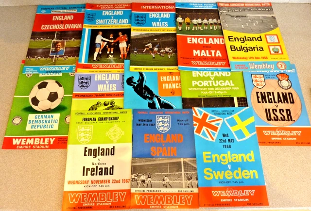 13 FOOTBALL PROGRAMMES & STADIUM TICKETS ENGLAND WEMBLEY INTERNATIONAL ...