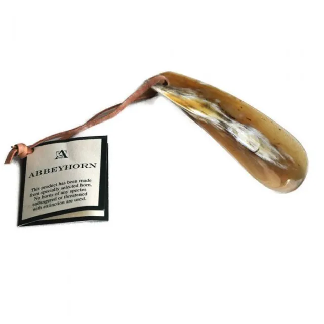Abbeyhorn Flat Shoehorn With Leather Thong 4" in Gift Box